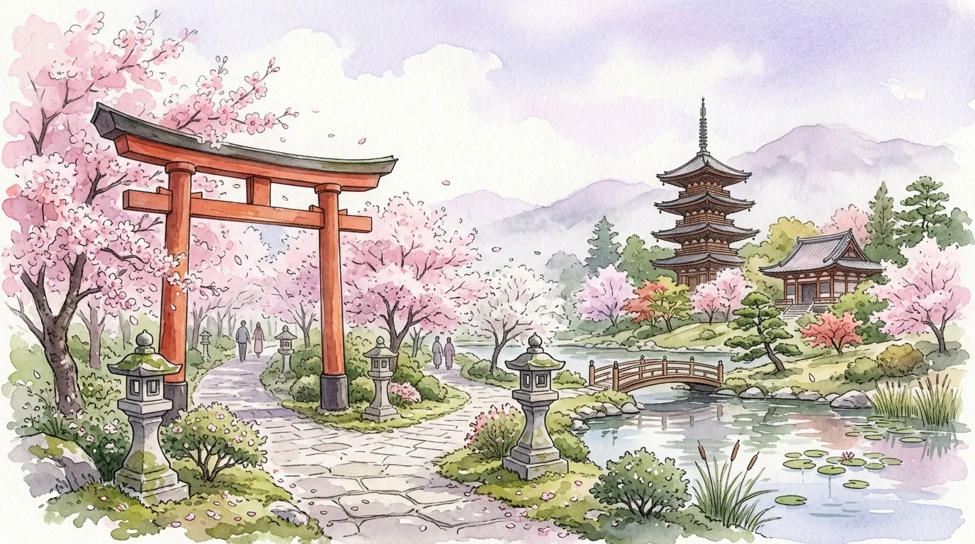 水彩神社鸟居背景